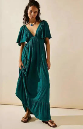European American Summer V-neck Loose Long Dress