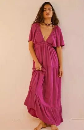 European American Summer V-neck Loose Long Dress