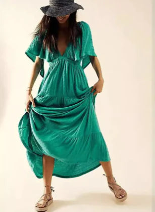 European American Summer V-neck Loose Long Dress