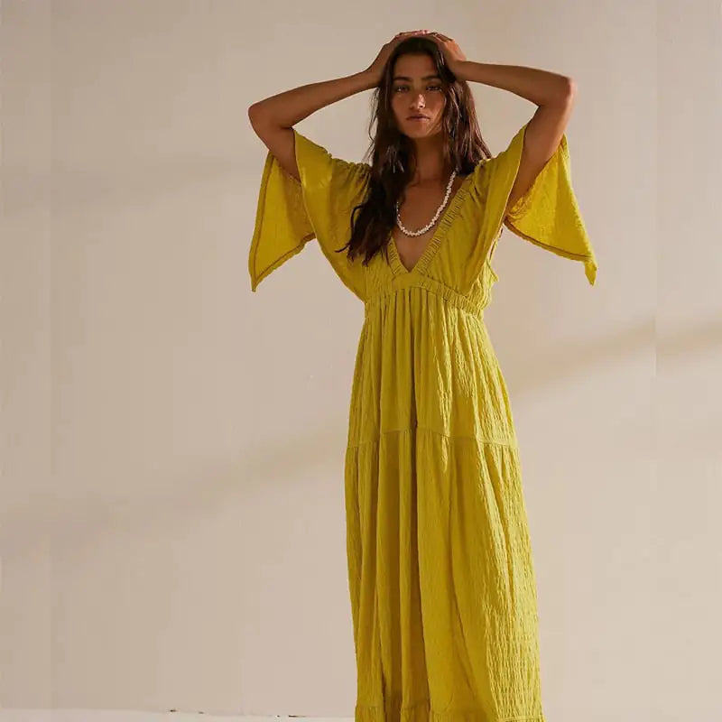 European American Summer V-neck Loose Long Dress
