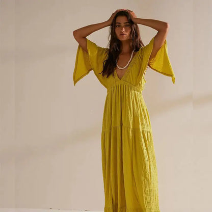European American Summer V-neck Loose Long Dress