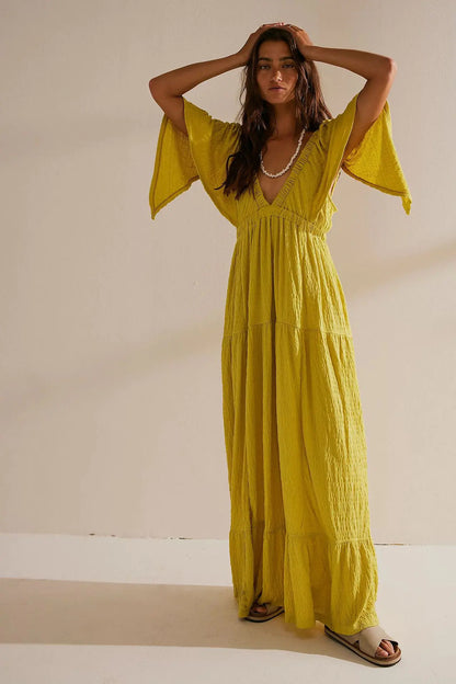 European American Summer V-neck Loose Long Dress